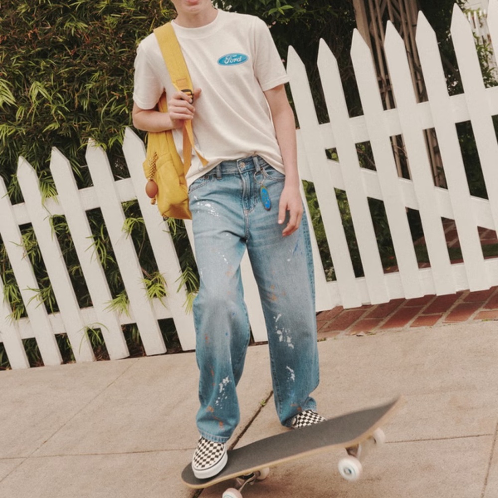 Abercrombie Kids Baggy Blue Jeans with Paint Splatter